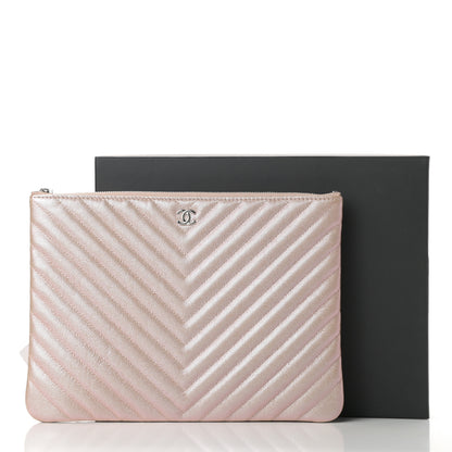 Chanel Iridescent Caviar Chevron Quilted Medium Cosmetic Case Light Gold 8 of 8