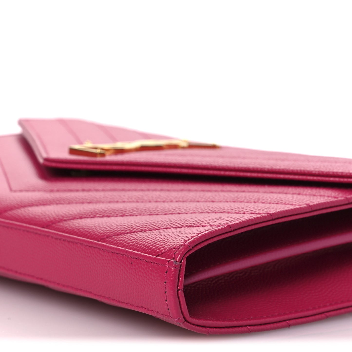 Grain De Poudre Matelasse Chevron Monogram Chain Wallet Lipstick Fuchsia