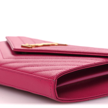 Saint Laurent Grain De Poudre Matelasse Chevron Monogram Chain Wallet Lipstick Fuchsia 10 of 11