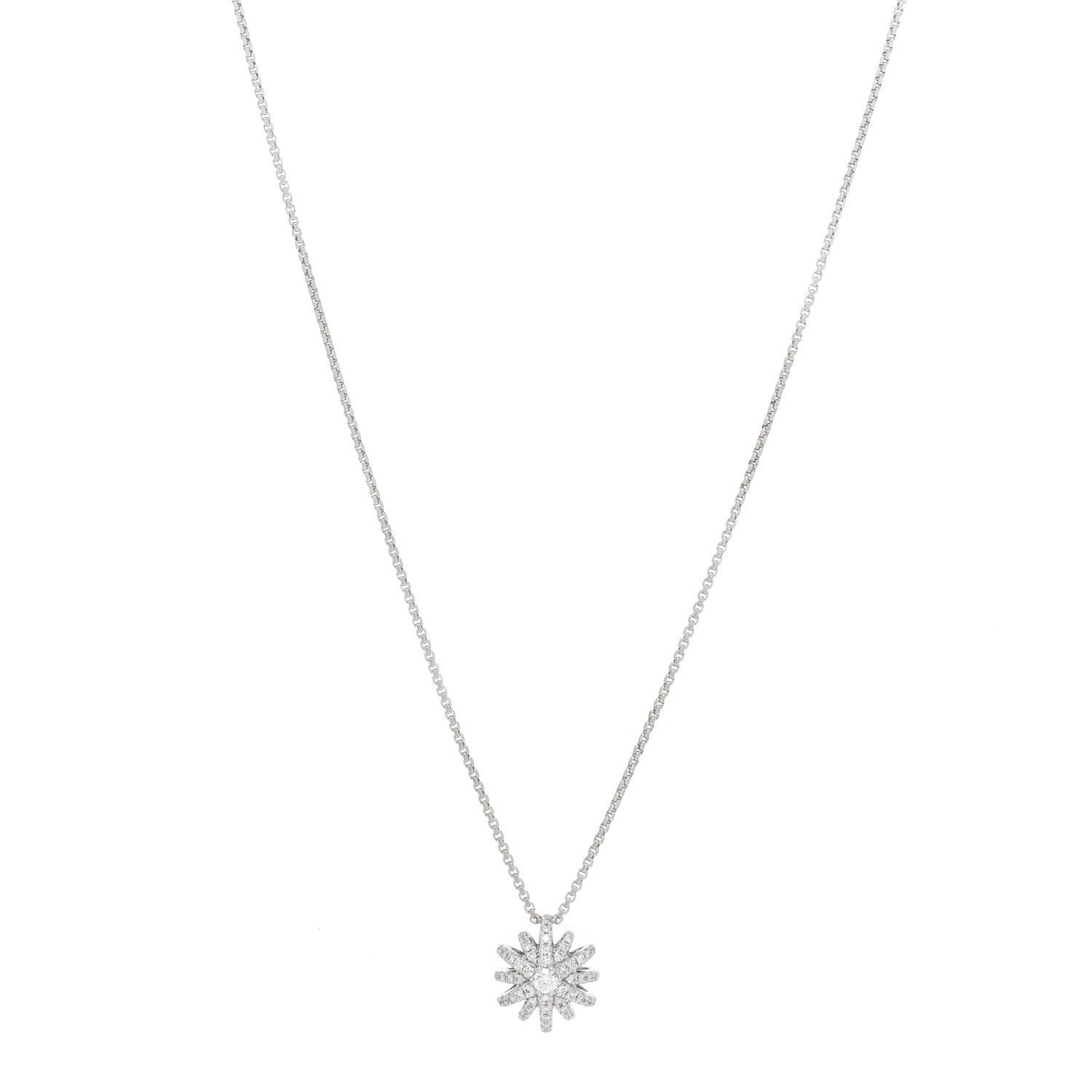 David Yurman 18K White Gold Diamond Starburst Pave Pendant Necklace 1 of 3