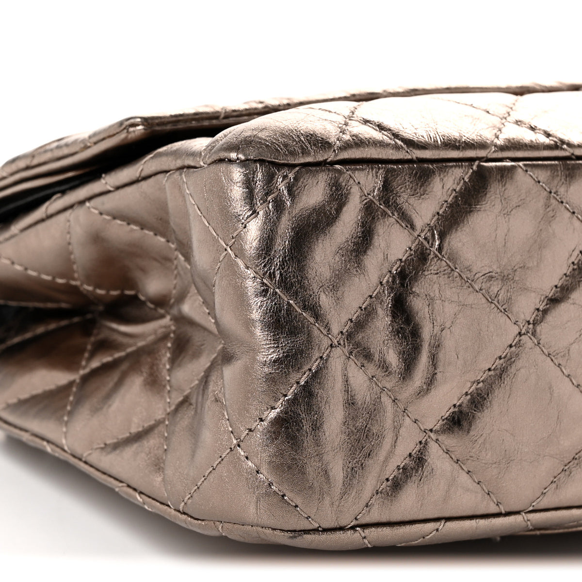 Metallic Aged Calfskin Quilted 2.55 Reissue 228 Flap Dark Silver