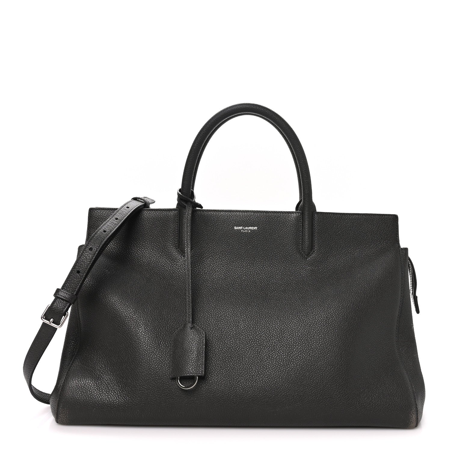 Saint Laurent Grained Calfskin Medium Cabas Rive Gauche Coal 1 of 11