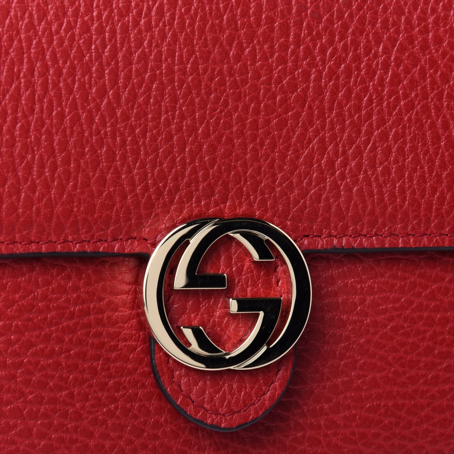 Dollar Calfskin Interlocking G Chain Wallet Red