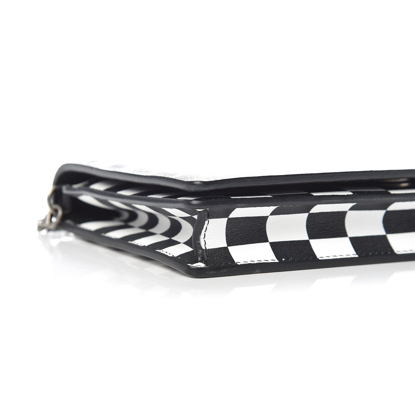Calfskin Checkered Print Wallet On Chain WOC White Black