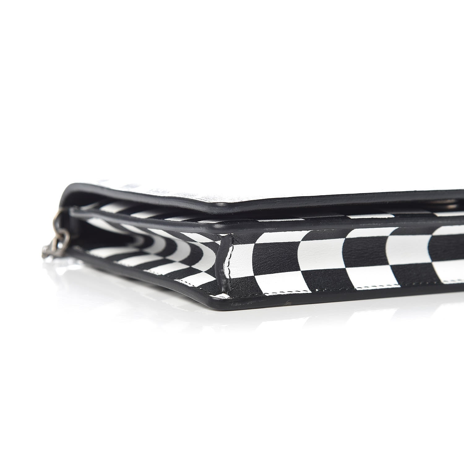 Christian Dior Calfskin Checkered Print Wallet On Chain WOC White Black 5 of 8