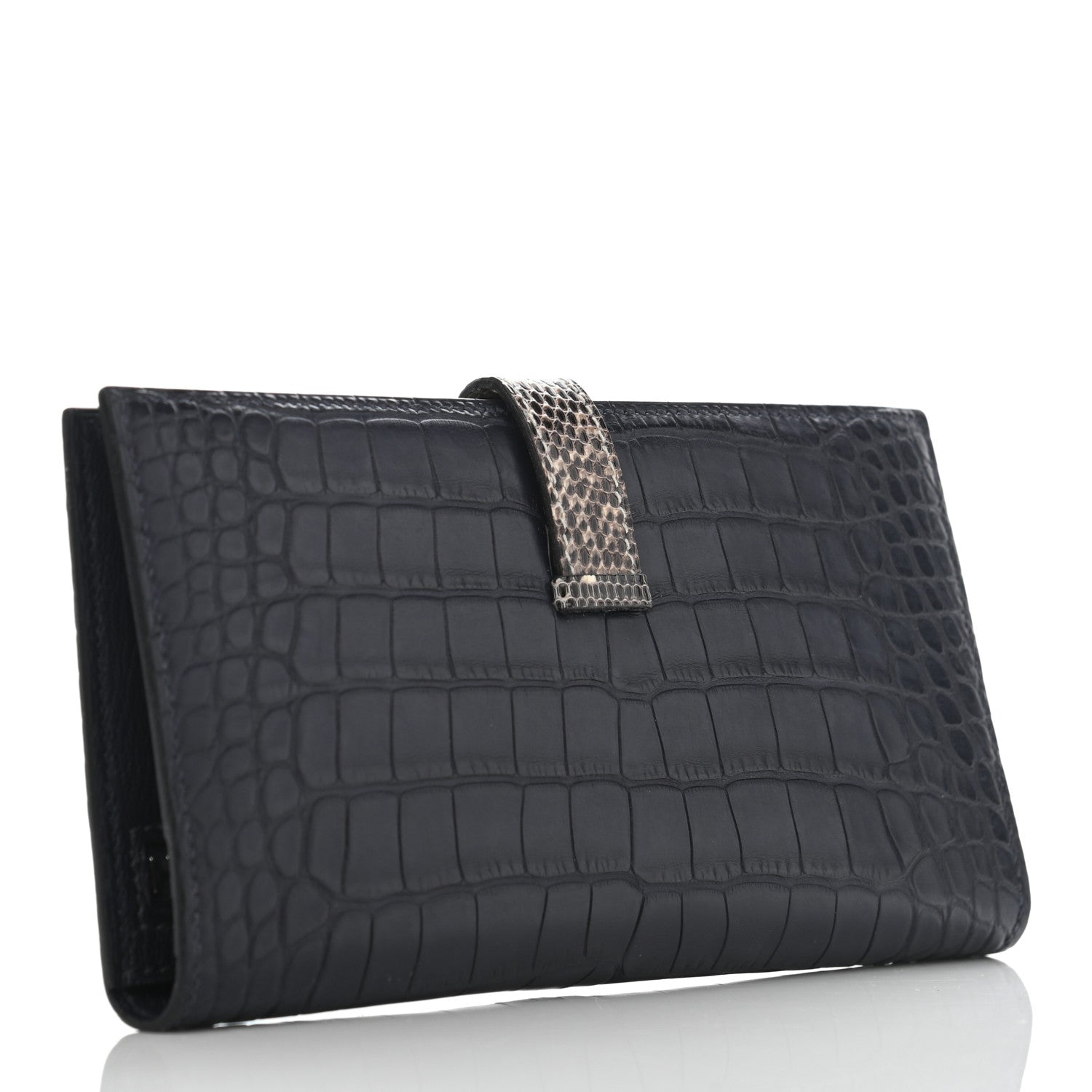 Hermes Matte Alligator Lizard Bearn Wallet Bleu Marine Ombre 3 of 9