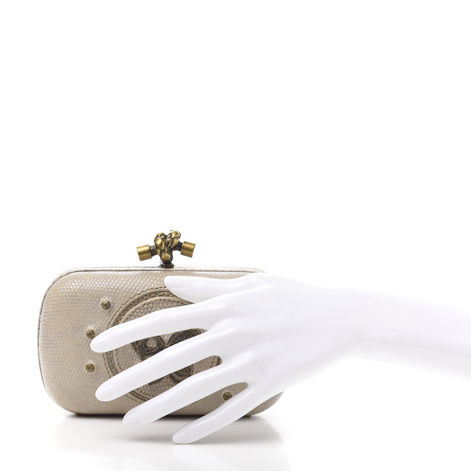 Bottega Veneta Lizard Studded Knot Clutch Light Beige 2 of 9