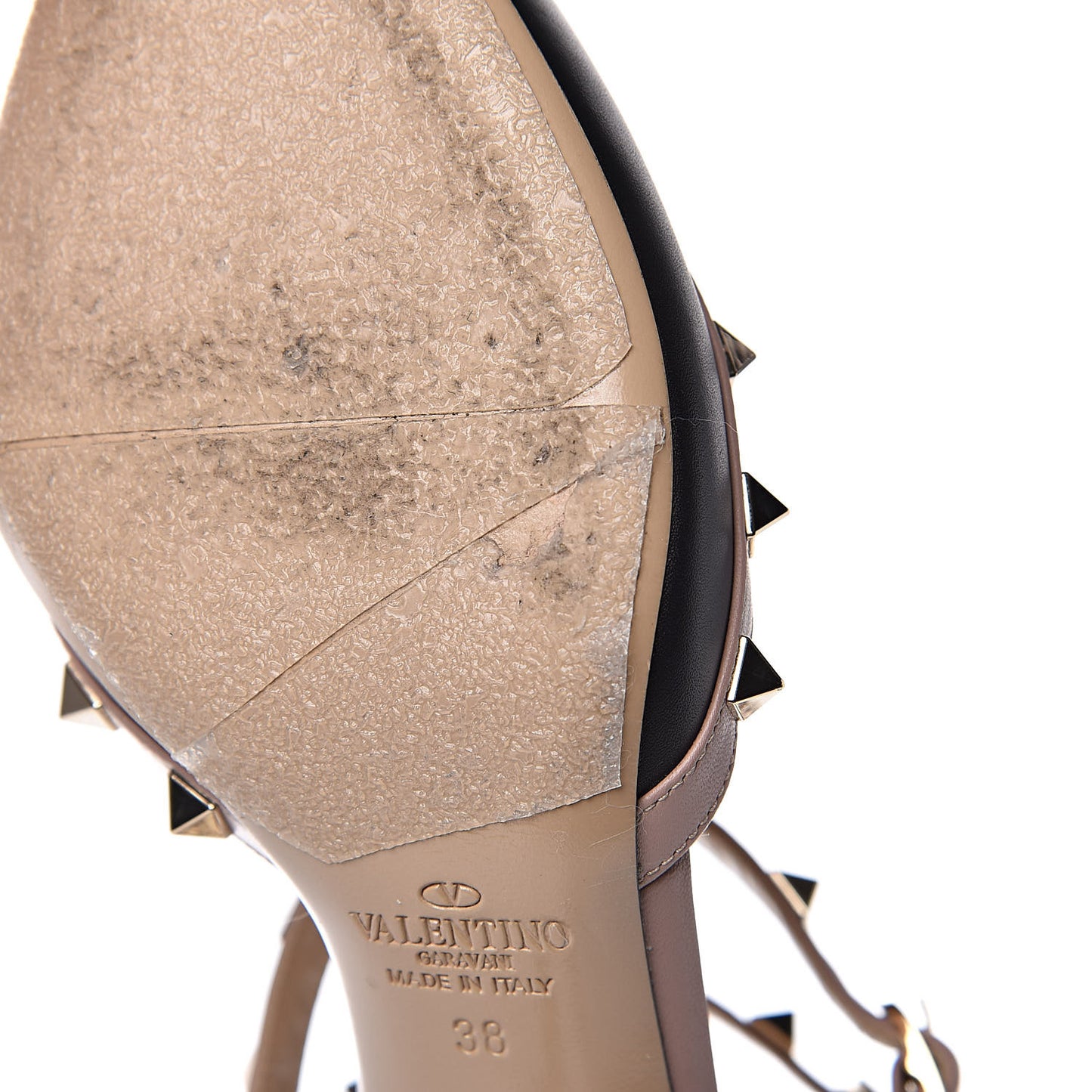 Calfskin Nappa Rockstud Ankle Strap 65mm Pumps 38 Black Poudre
