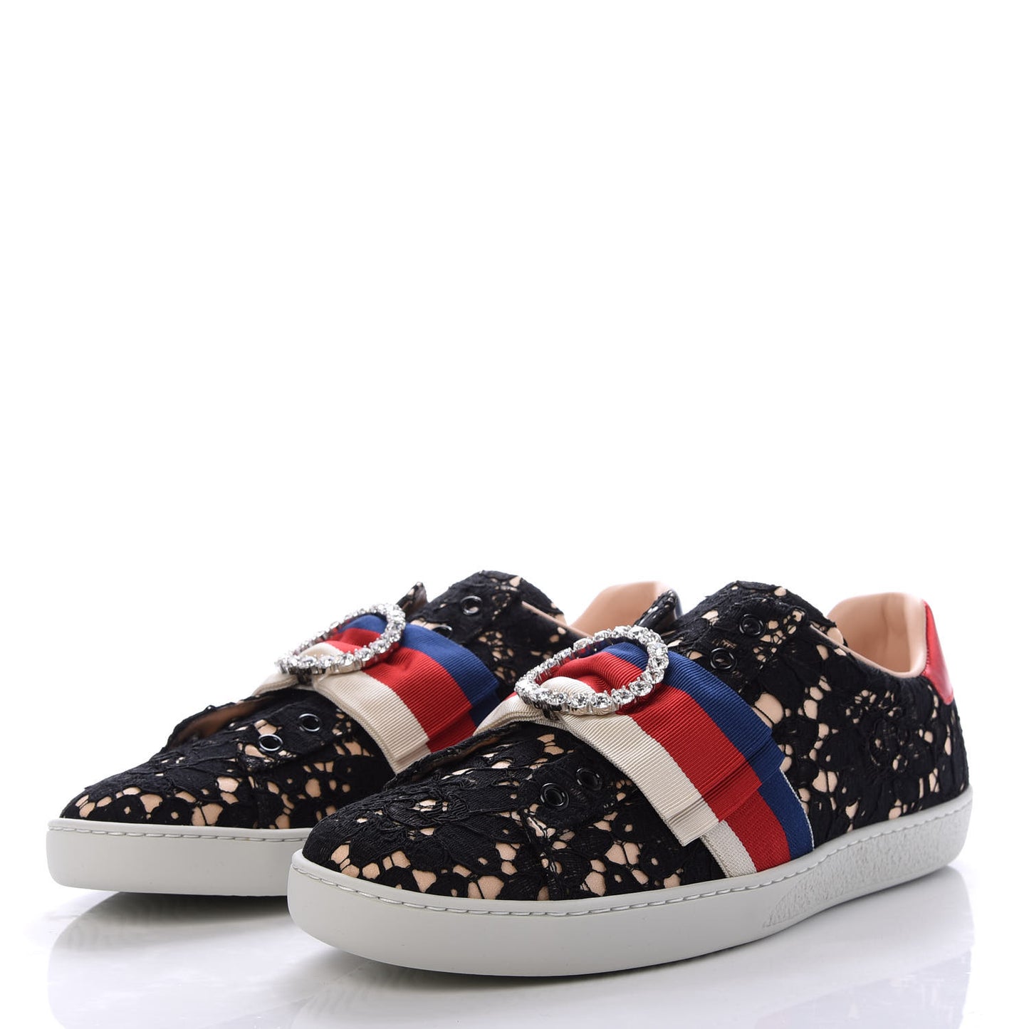 Lace Crystal Sylvie Web Flower Leaf Womens Ace Sneakers 39 Black Tan Beige