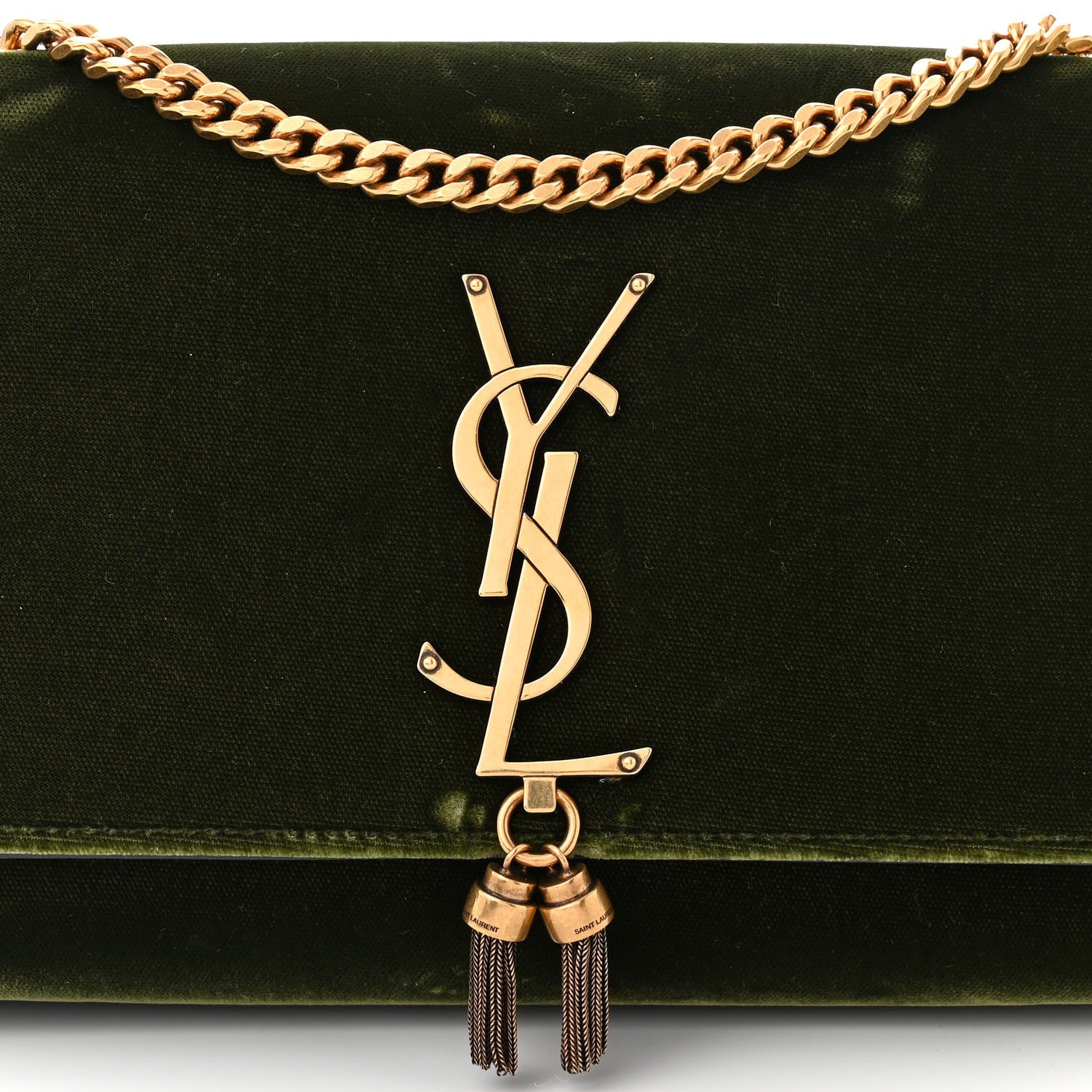 Saint Laurent Velvet Monogram Small Kate Double Tassel Shoulder Bag Loden 8 of 11