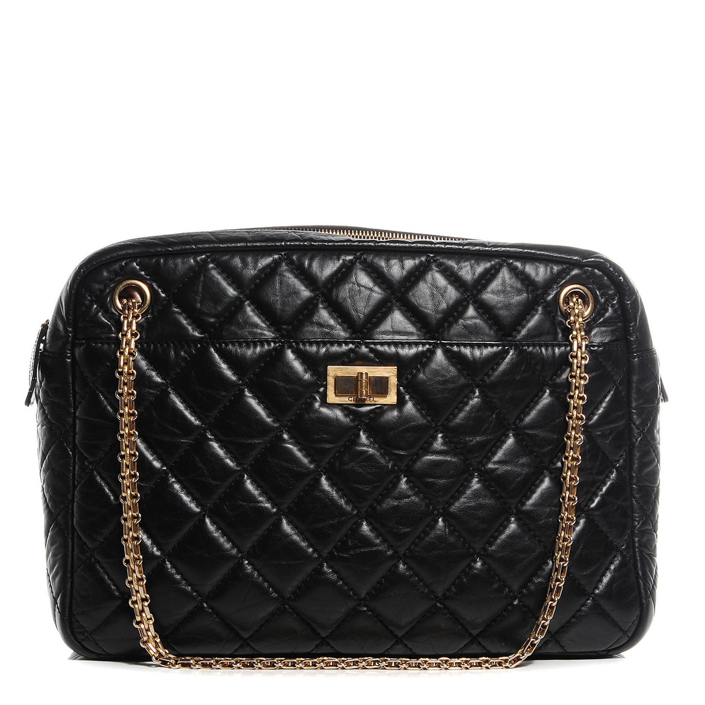 Aged Calfskin Quilted Large Reissue Camera Case Black