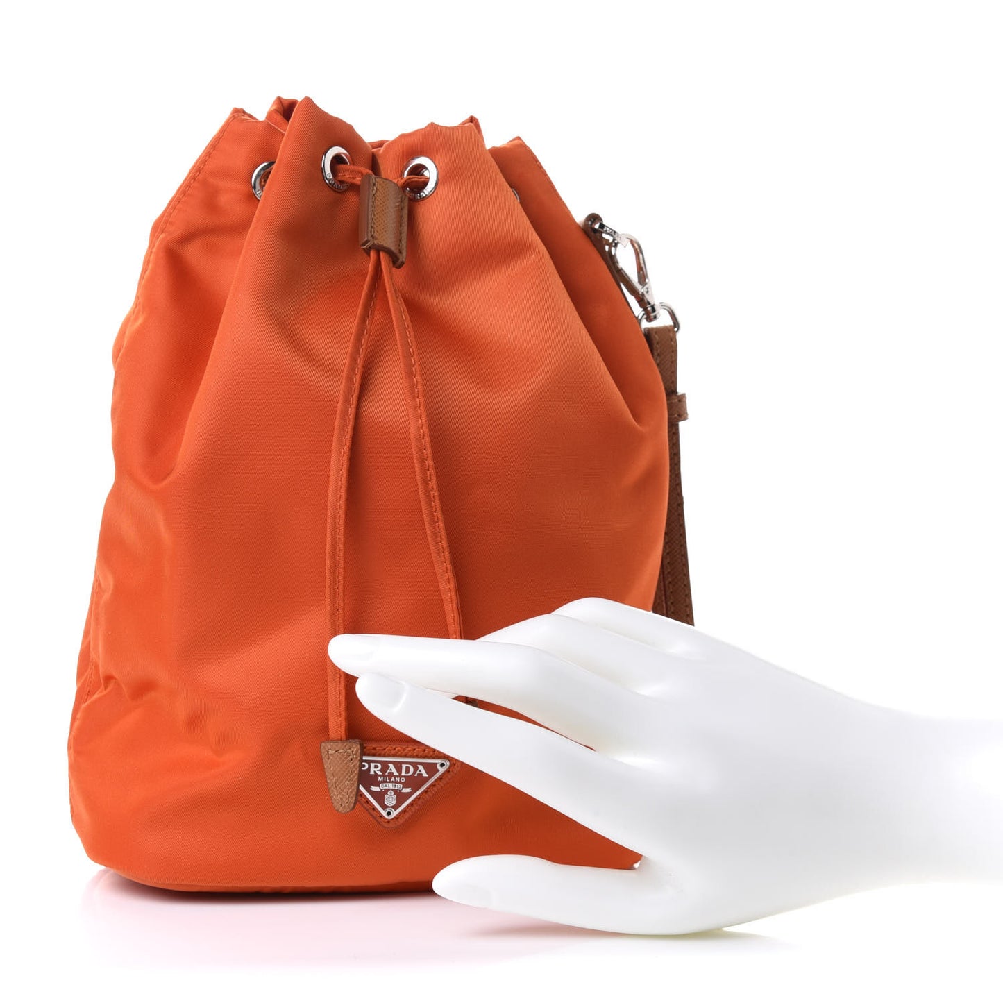 Saffiano Tessuto Nylon Bucket Wristlet Orange