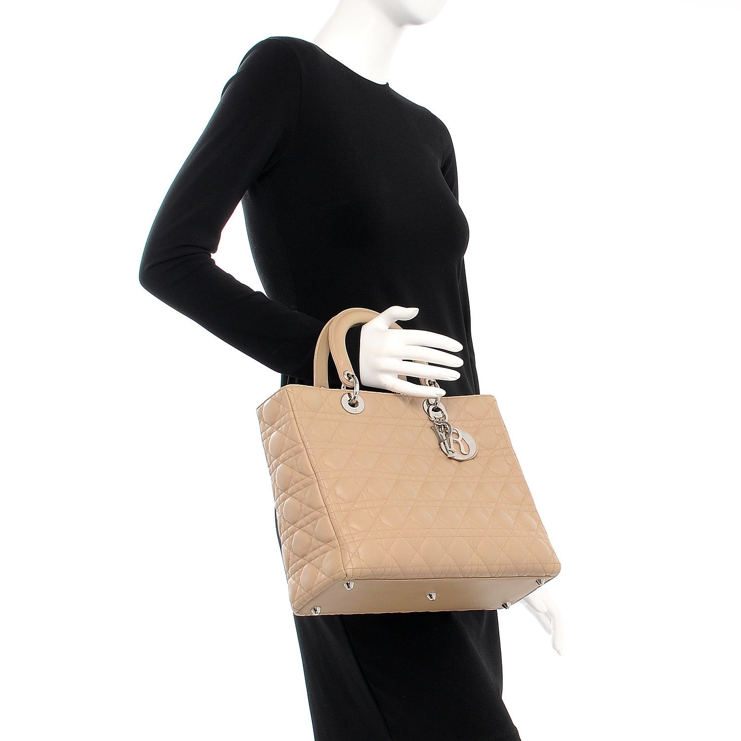 Christian Dior Lambskin Cannage Large Lady Dior Beige 3 of 8