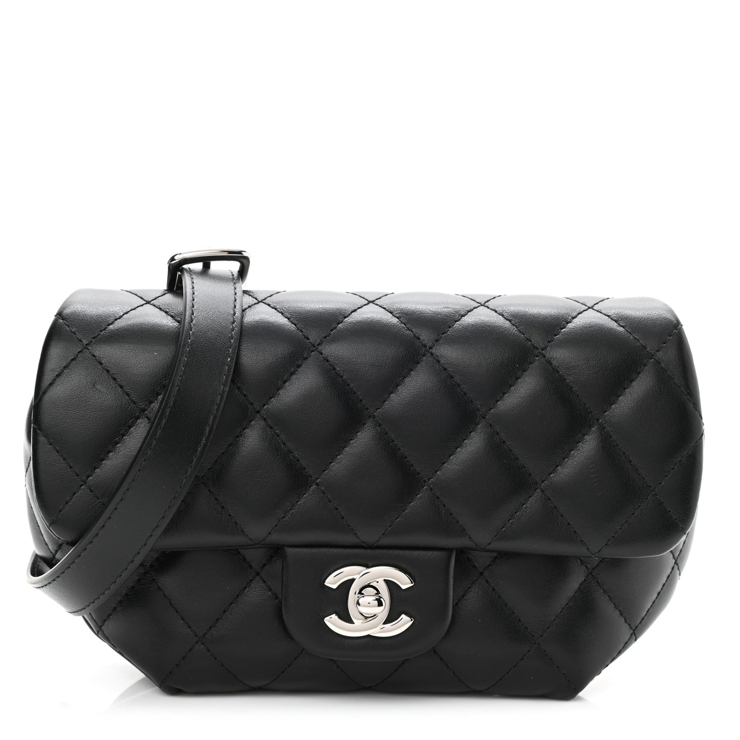 Calfskin Quilted CC Uniform Flap Belt Bag Black