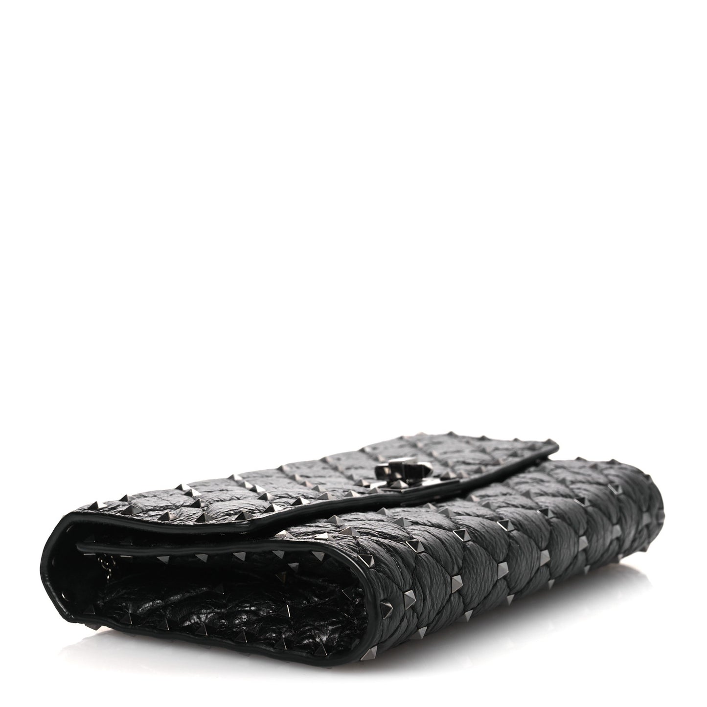 Craquele Nappa Rockstud Spike Wallet on Chain Black