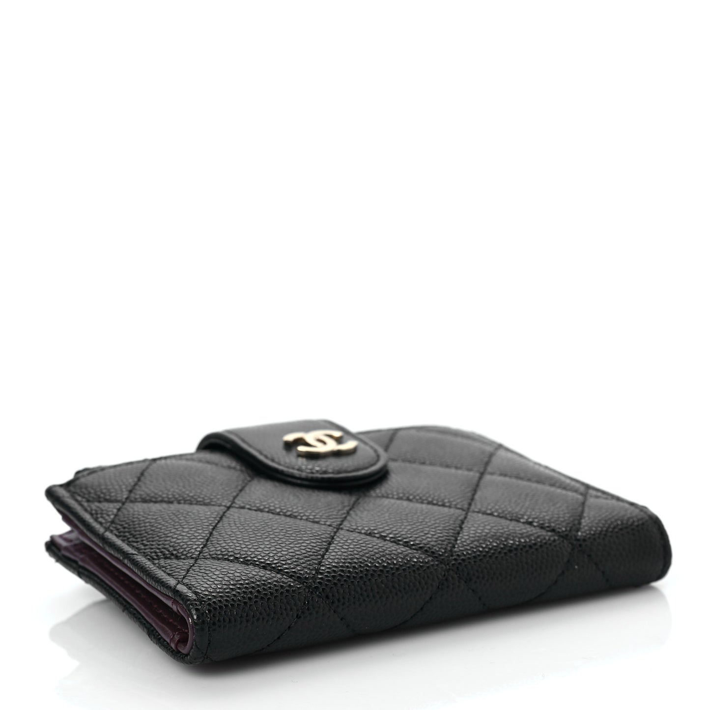 Caviar Quilted Compact Zipped Pocket Wallet Black