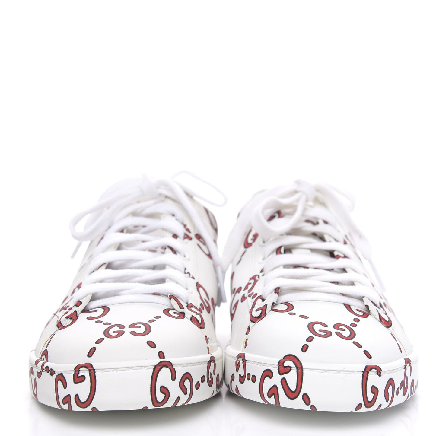 Calfskin GucciGhost Print Womens Ace Sneakers 39 White Hibiscus Red