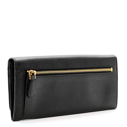 Prada Saffiano Metal Continental Flap Wallet Black 2 of 7