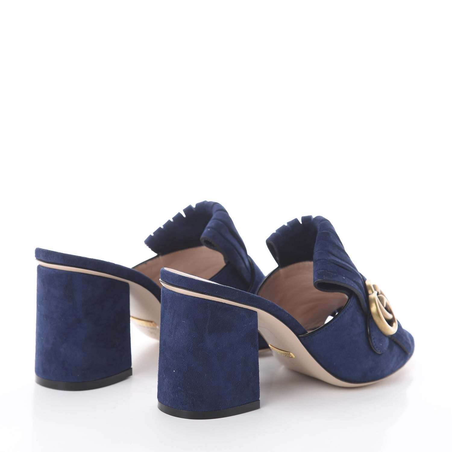Gucci Kid Scamosciato GG Marmont Fringe 75mm Slide Sandals 38 Blue Ink 4 of 7