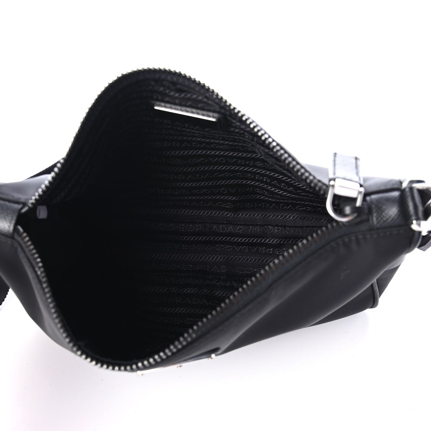 Tessuto Nylon Saffiano Pocket Zippered Shoulder Bag Black