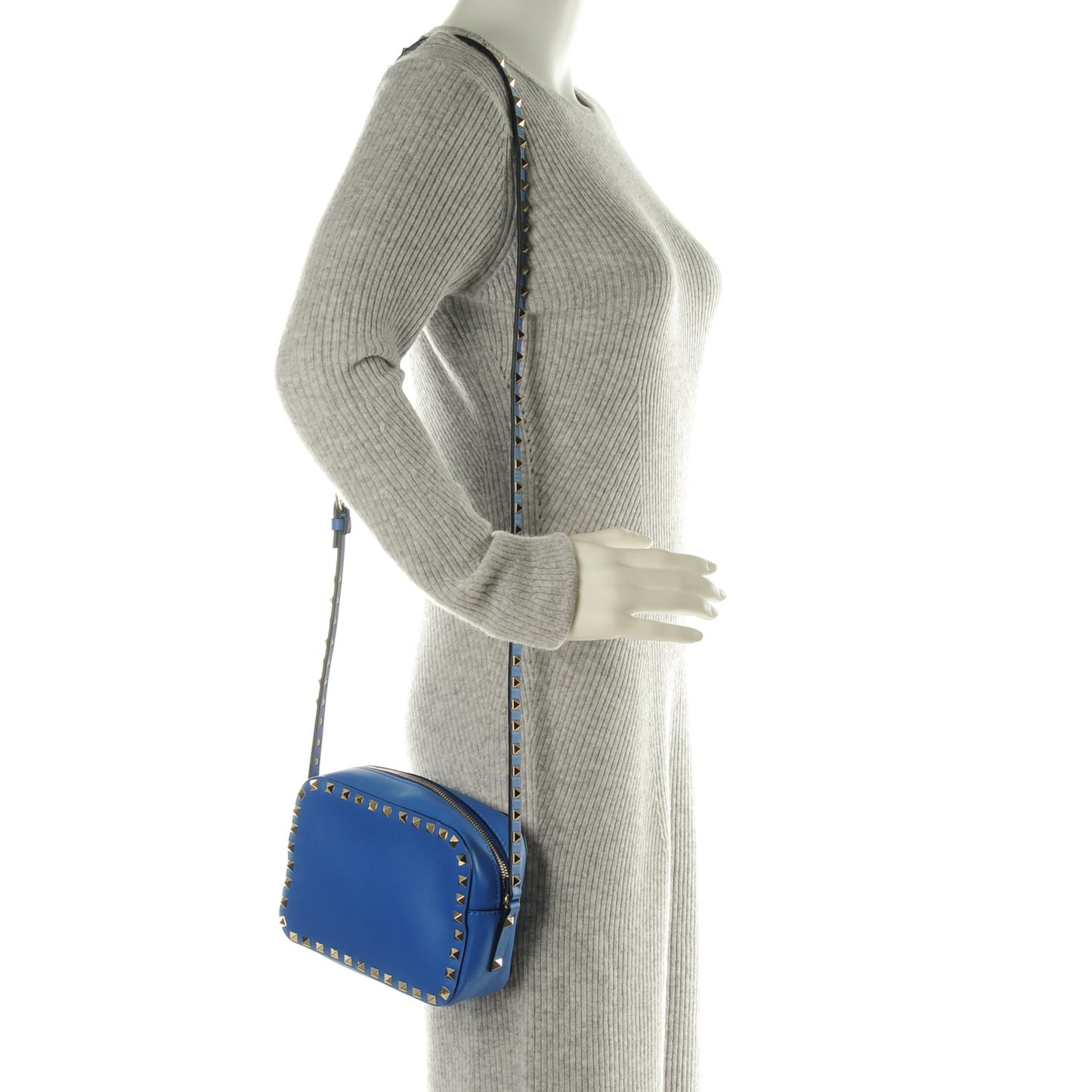 Calfskin Rockstud Camera Crossbody Bag Light Sapphire