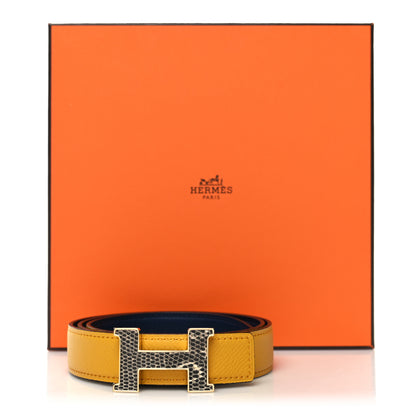 Hermes Epsom Swift Lizard 24mm Mini Constance H Belt Jaune Ambre Navy Blue 6 of 6