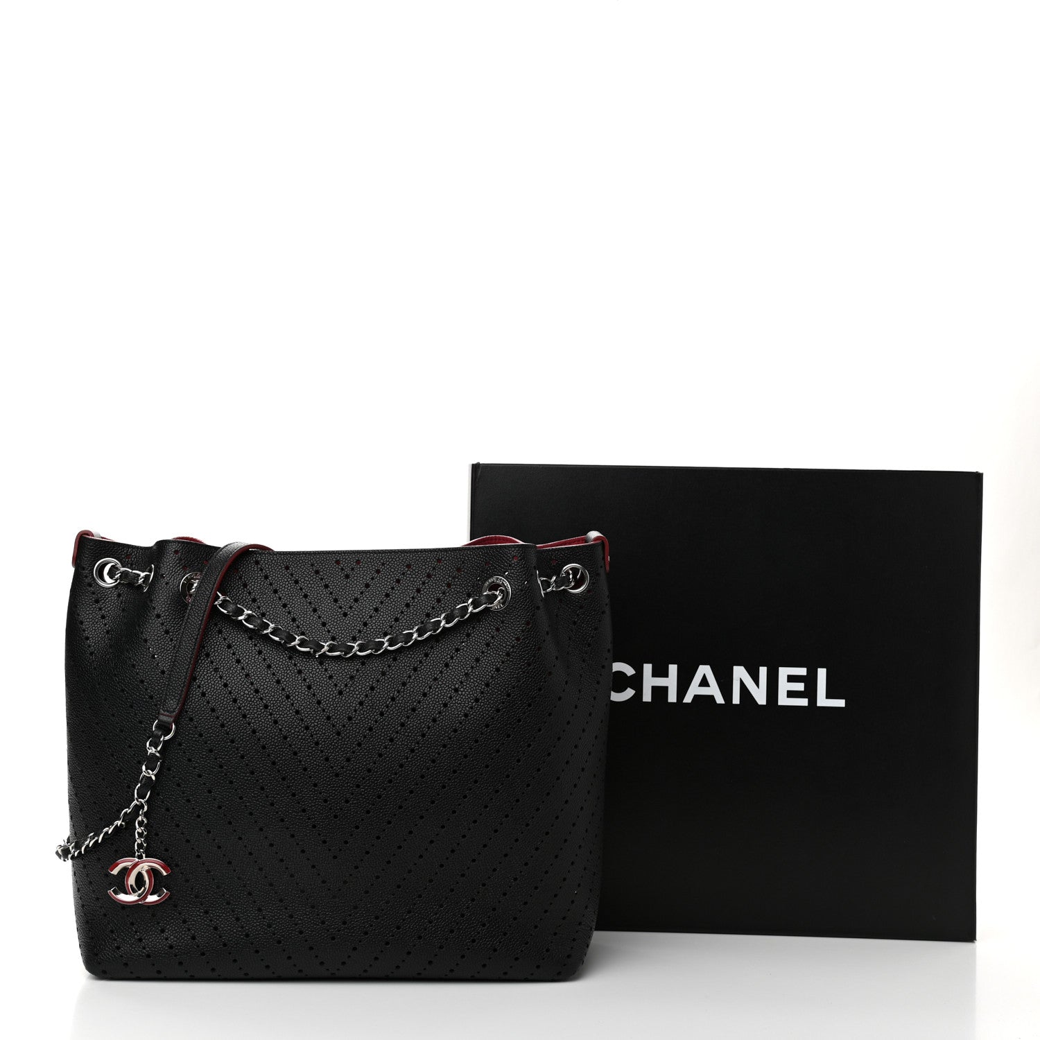 Chanel Perforated Caviar Drawstring Bucket Bag Black 12 of 12