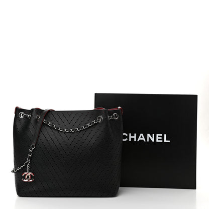 Chanel Perforated Caviar Drawstring Bucket Bag Black 12 of 12