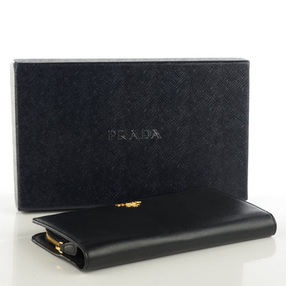 Prada Saffiano Metal Double Snap Travel Wallet Nero Black 4 of 8