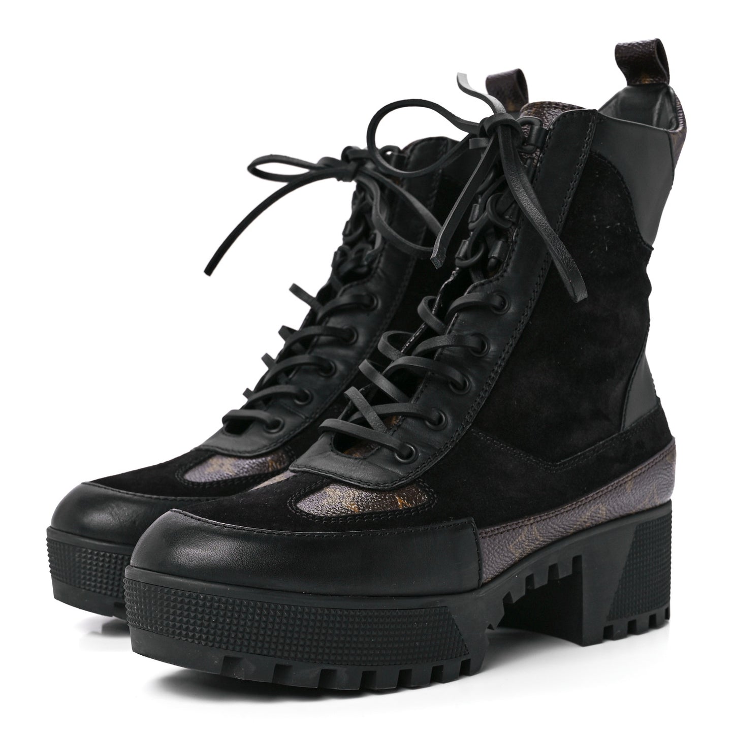 Suede Calfskin Monogram Laureate Platform Desert Boots 39.5 Black
