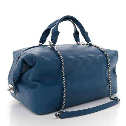 Chanel Calfskin Stitched Large Bowling Bag Blue 3 of 11