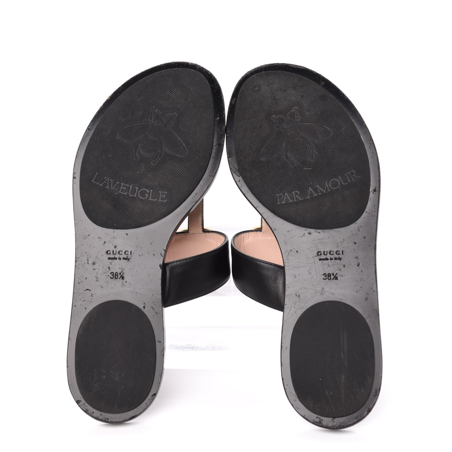 Gucci Calfskin Double G Thong Sandals 38.5 Black 5 of 7
