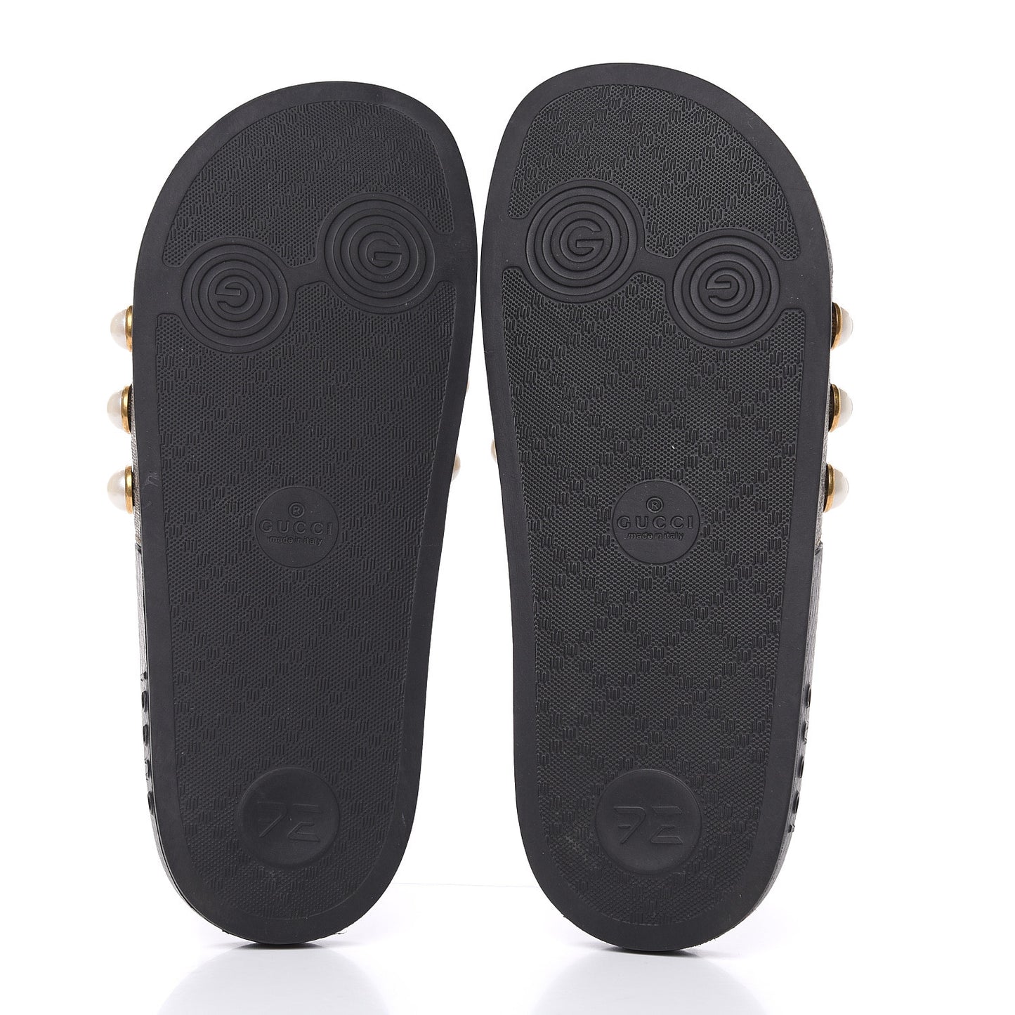 GG Supreme Monogram Pearls Slide Sandals 37 Beige
