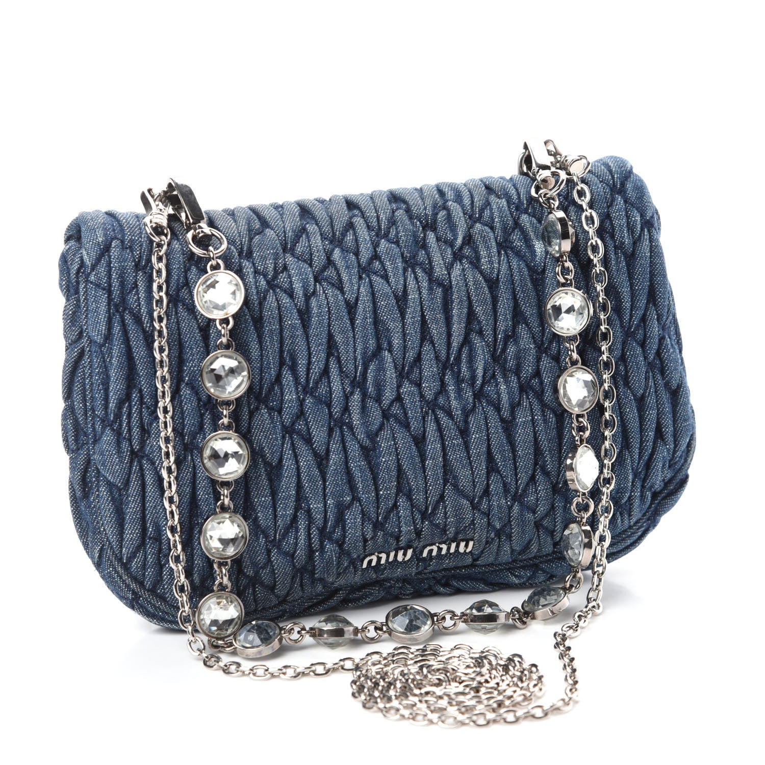 Miu Miu Denim Matelasse Crystal Chain Crossbody Bag Blue 3 of 10