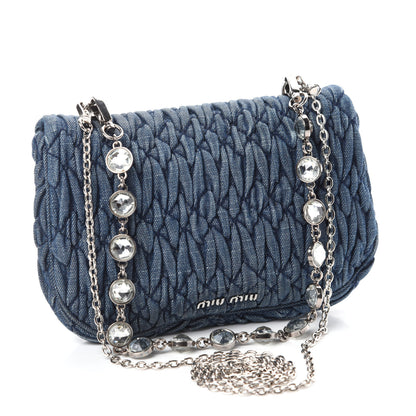 Miu Miu Denim Matelasse Crystal Chain Crossbody Bag Blue 3 of 10