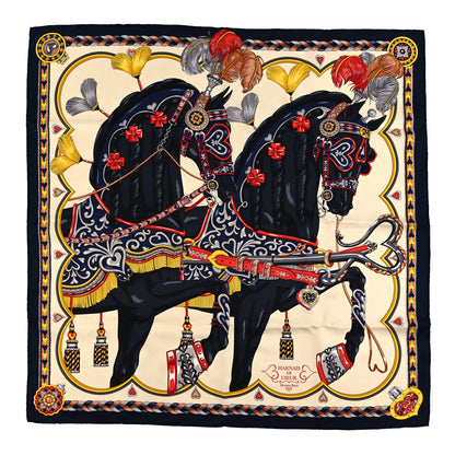 Hermes Silk Harnais De Coeur Scarf 90 Blue Black Creme Anthracite 1 of 3
