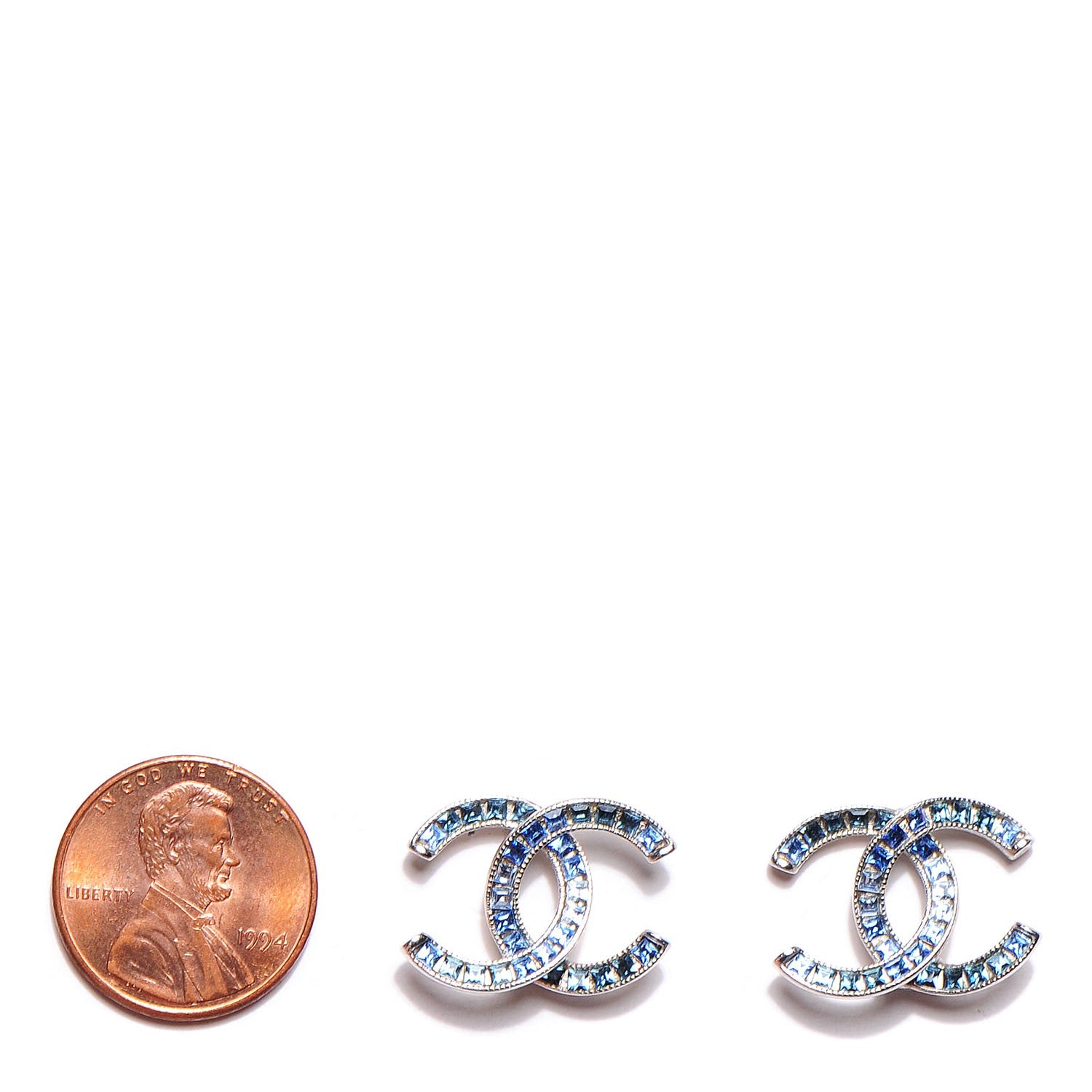 Chanel Baguette Crystal CC Earrings Blue 2 of 4