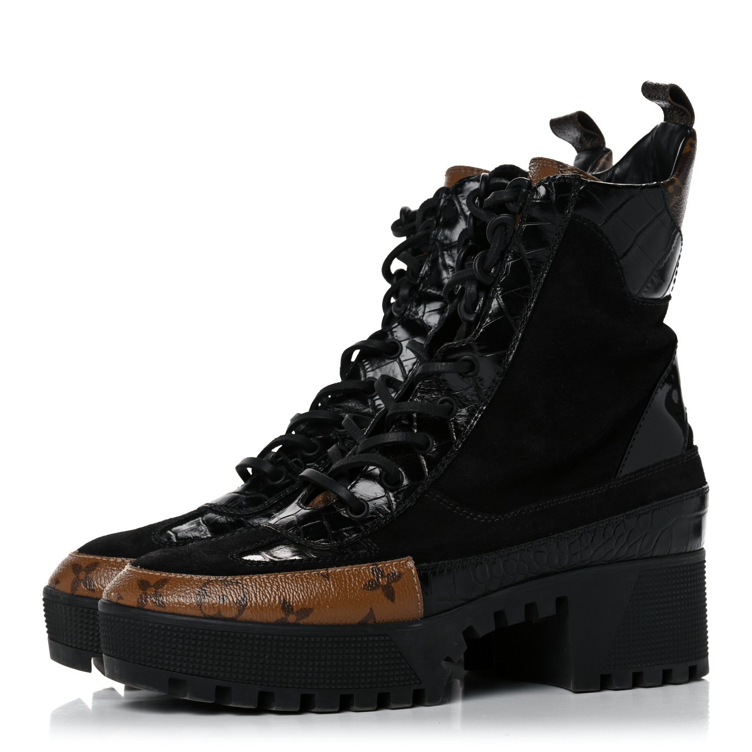 Louis Vuitton Suede Calfskin Monogram Laureate Platform Desert Boots 40 Black 3 of 14