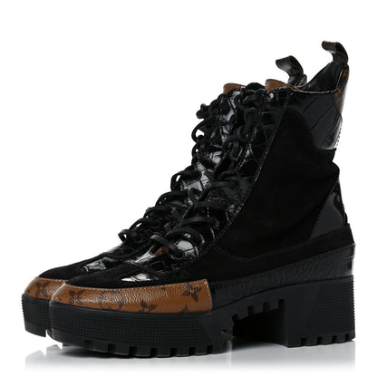 Louis Vuitton Suede Calfskin Monogram Laureate Platform Desert Boots 40 Black 3 of 14