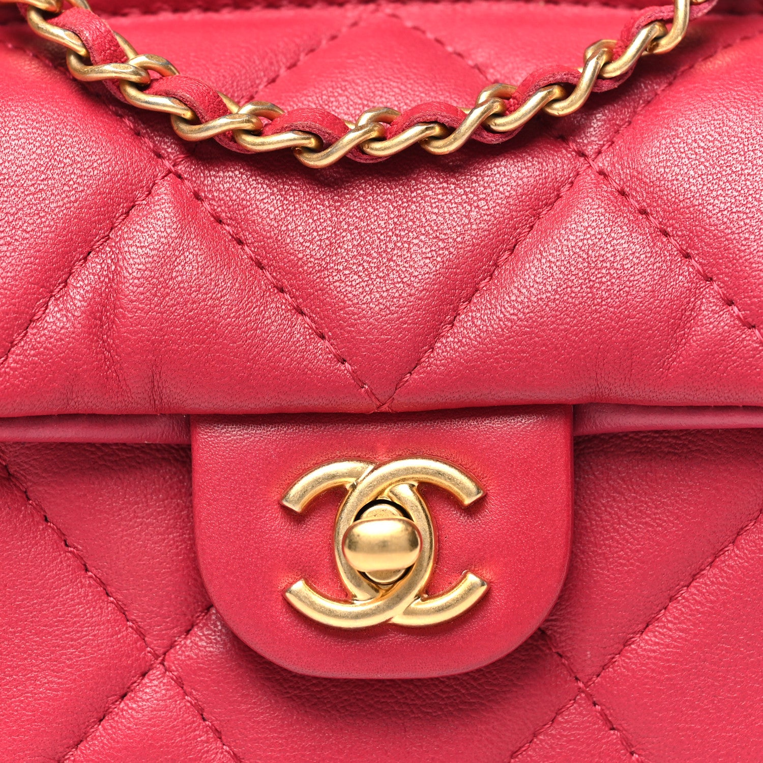Chanel Calfskin Quilted Lady Handle Flap Card Holder With Chain