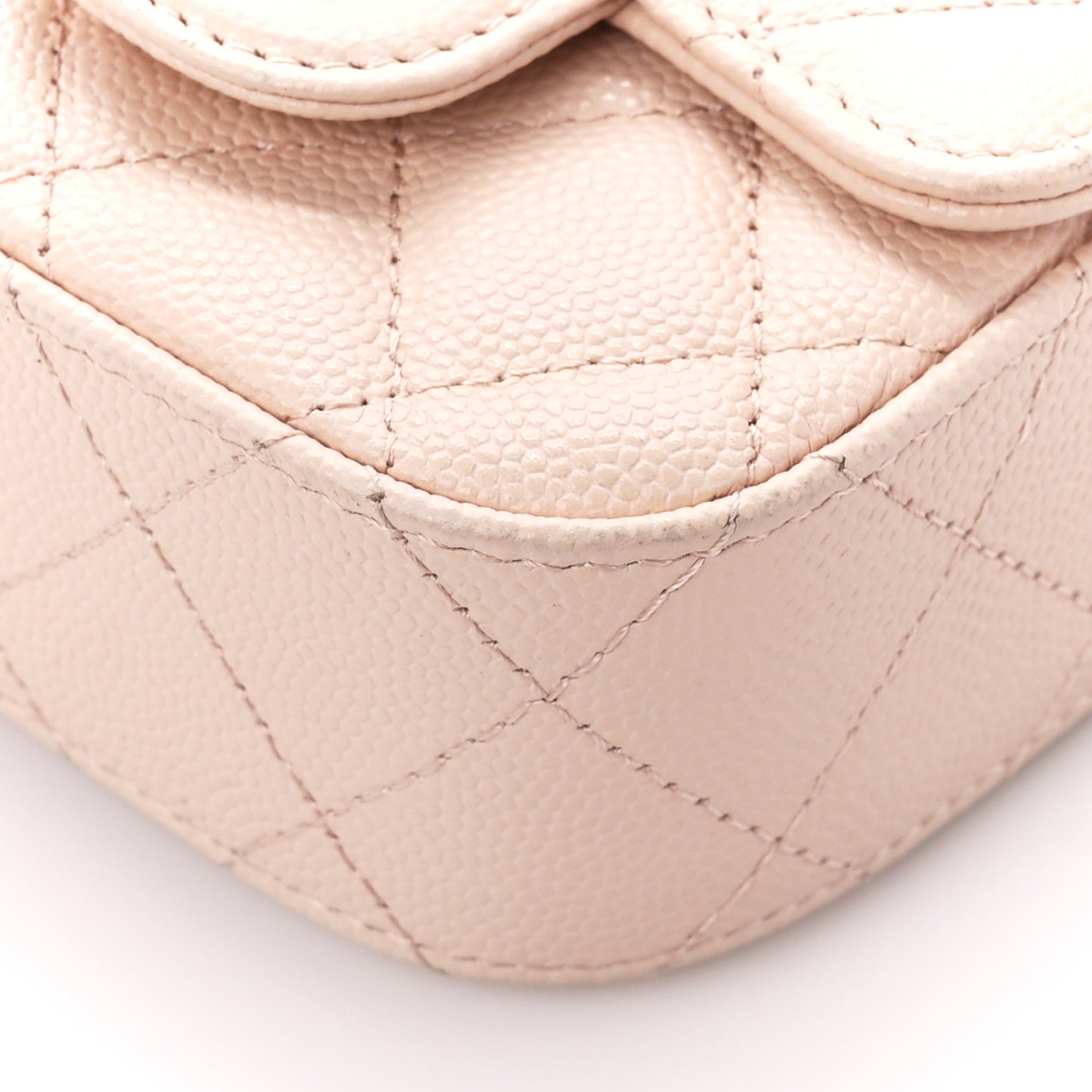 Caviar Quilted Mini Clutch With Chain Light Beige
