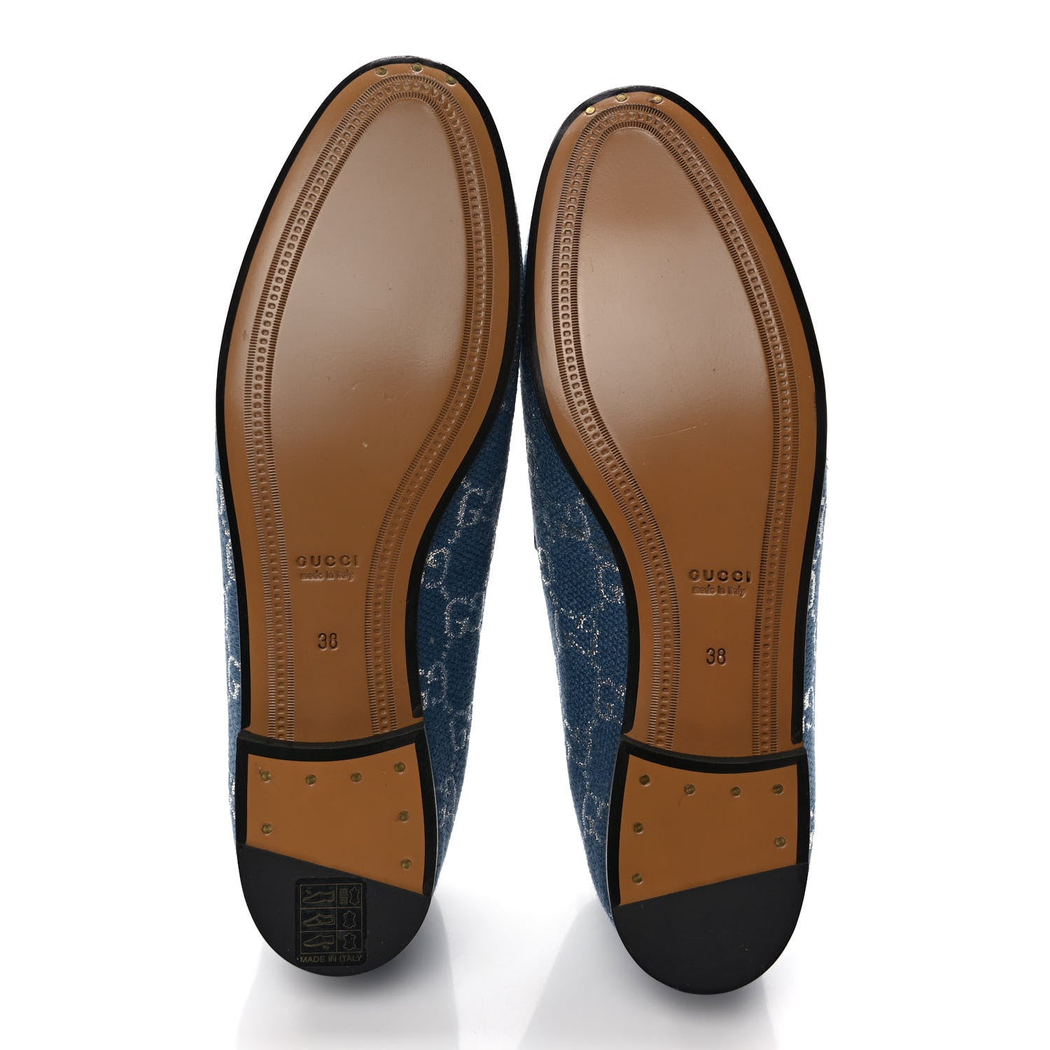 Gucci Canvas Lame GG Monogram Horsebit Womens Jordaan Loafers 38 Blue Silver Cornflower Blue 5 of 8