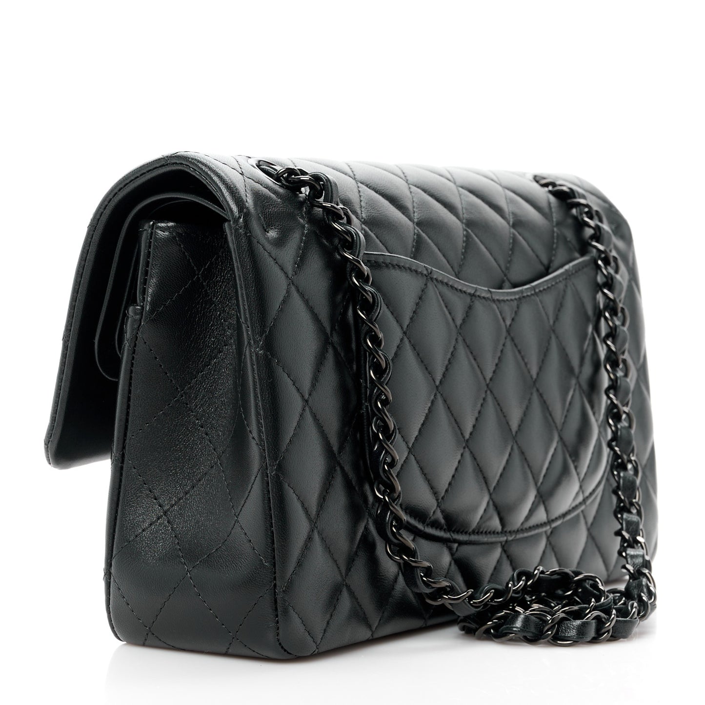 Lambskin Quilted Medium Double Flap So Black