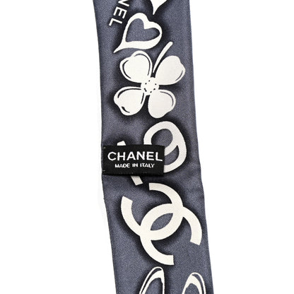Chanel Silk CC Slim Bandeau Scarf Grey Ecru Black 3 of 3