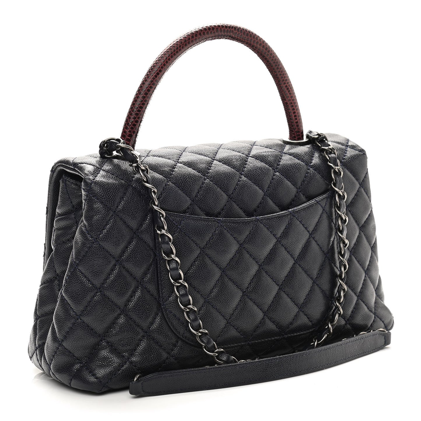 Caviar Lizard Embossed Quilted Small Coco Handle Flap Dark Blue