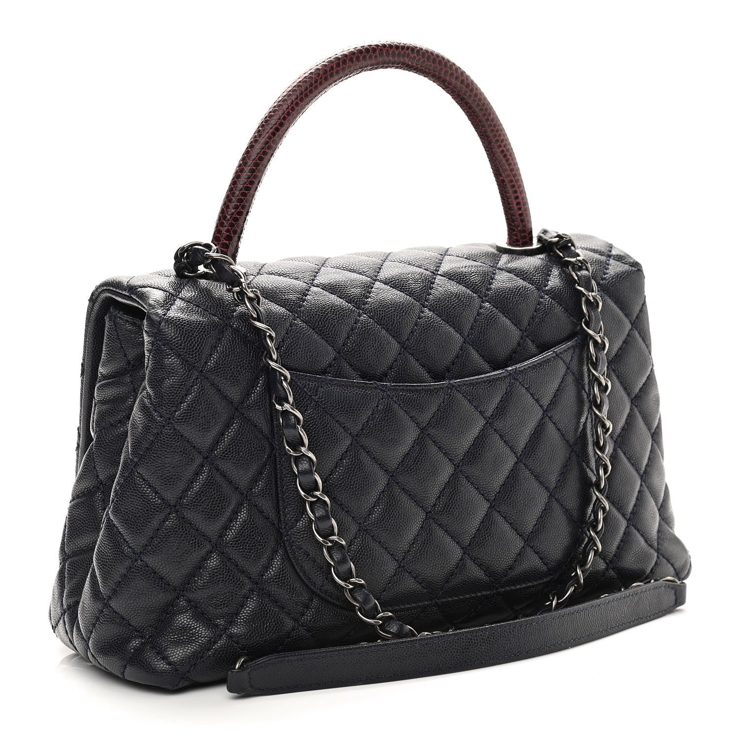 Chanel Caviar Lizard Embossed Quilted Small Coco Handle Flap Dark Blue 3 of 12