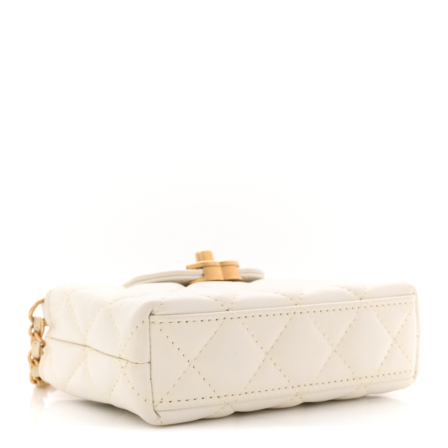 Chanel Shiny Aged Calfskin Quilted Mini Nano Kelly Shopper White
