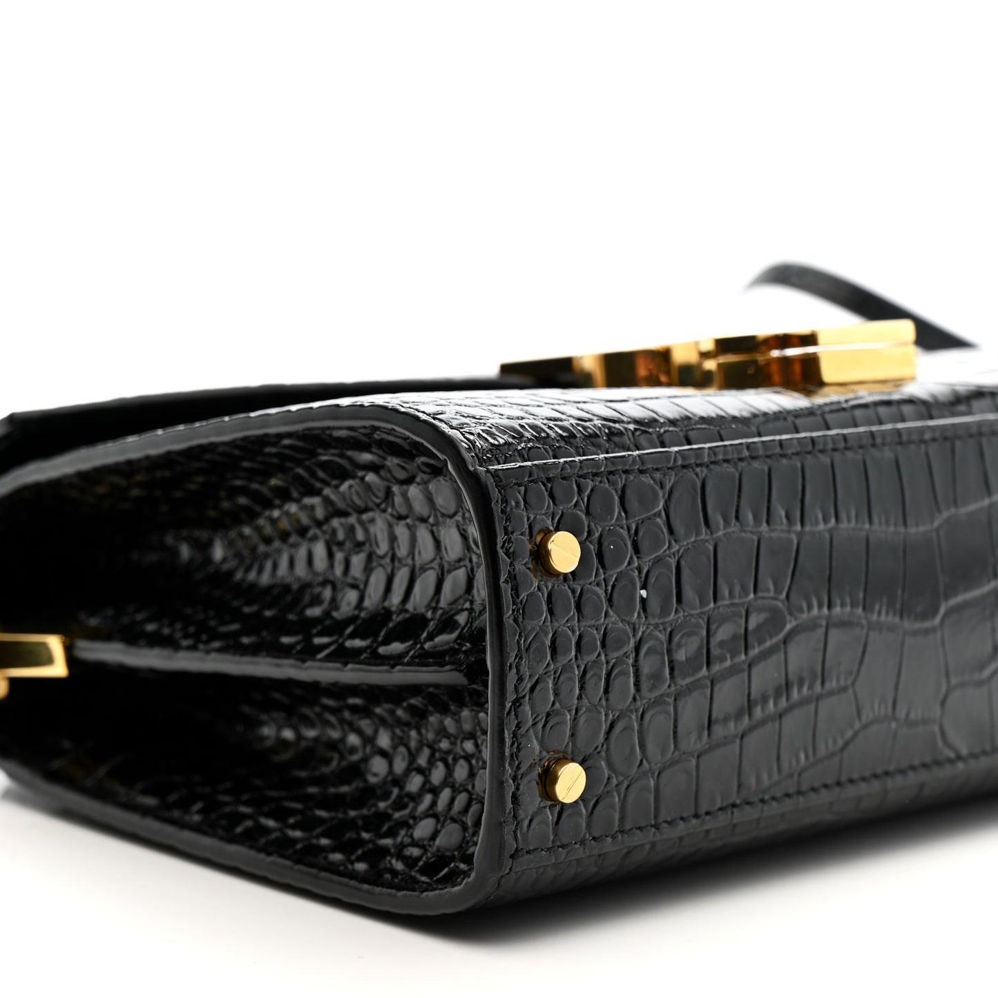 Calfskin Crocodile Embossed Mini Classic Monogram Cassandra Top Handle Black
