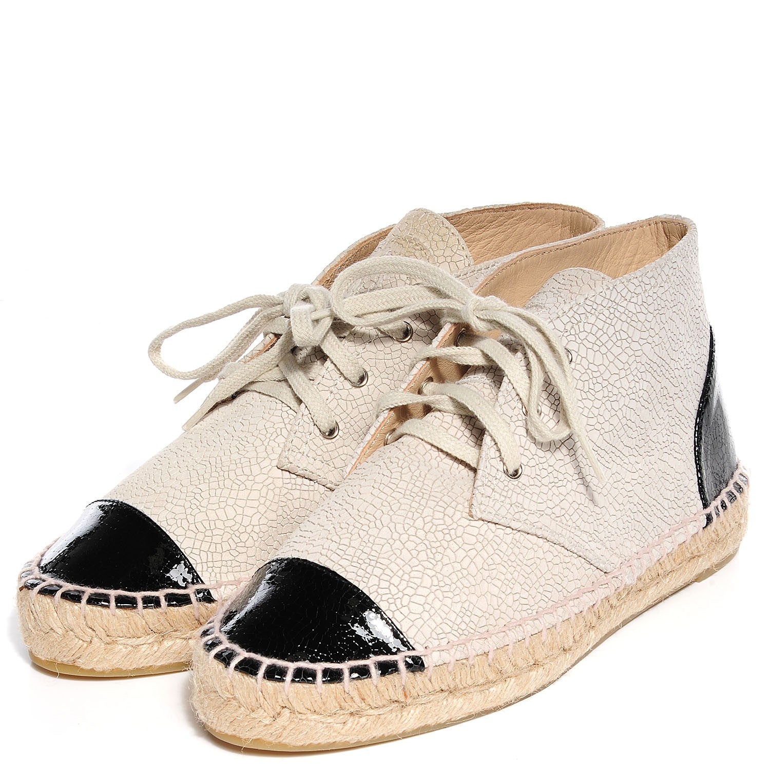 Chanel Crackled Calfskin High Top Espadrilles 35 Beige Black 3 of 8