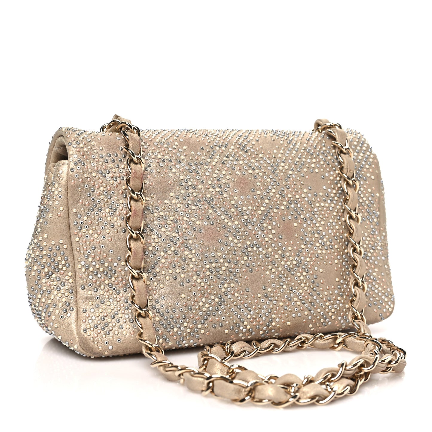 Iridescent Calfskin Studded Mini Flap Gold